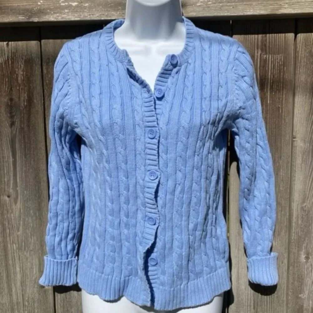 L.L. Bean pastel blue cable knit cardigan